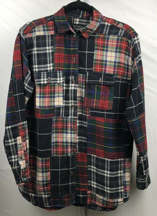 Topshop Tops - Topshop Shirt Women 4 Black Red Plaid 100% Cotton Button Up Shirt Long Sleeve